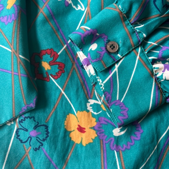 Vintage 70s Abstract Floral Button Up Blouse XL - Picture 4 of 7